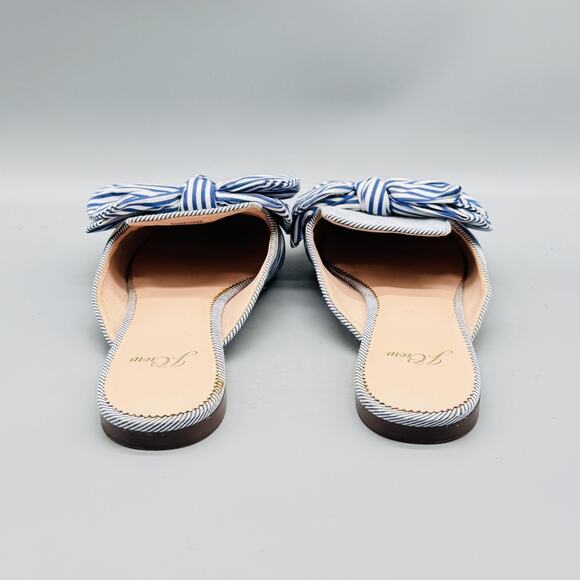 J Crew Sandals Womens 8.5 Blue White Stripes Mules Bow Pointed Toe Slides Flat - Picture 7 of 12